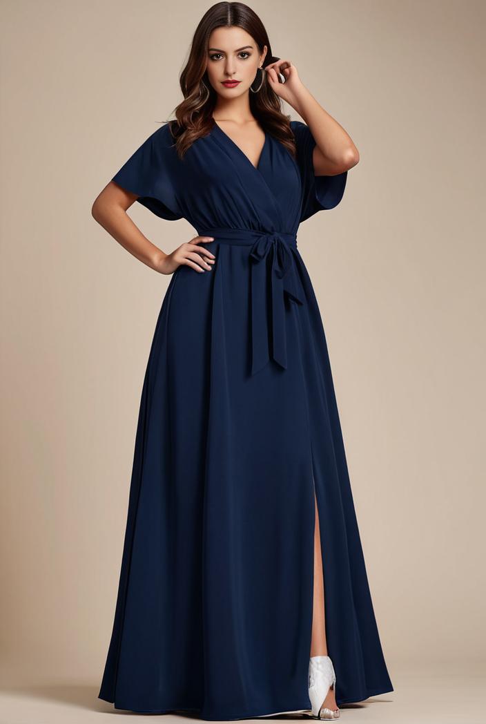 plus size simple chiffon pleated a line round neckline bridesmaid dress 111204