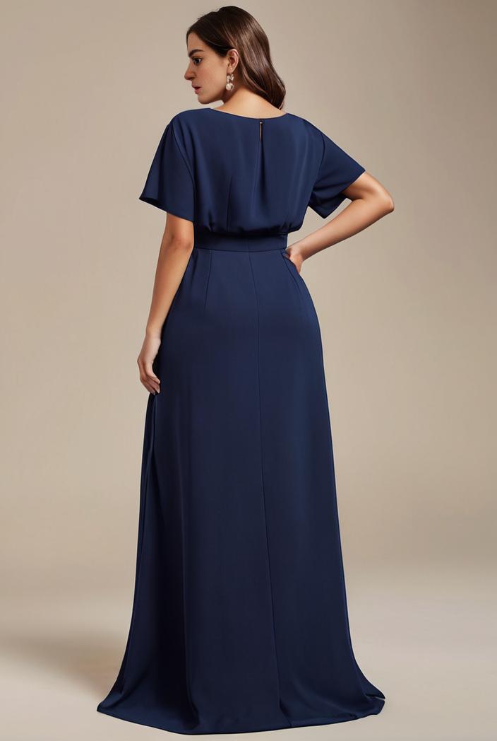 plus size simple chiffon pleated a line round neckline bridesmaid dress 111205
