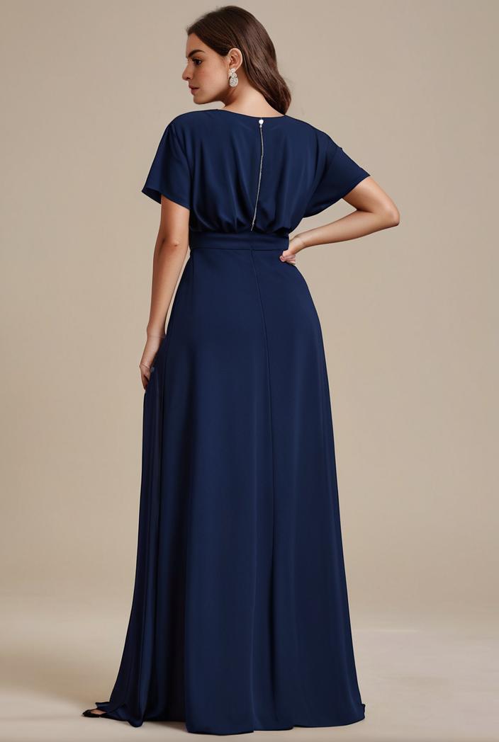 plus size simple chiffon pleated a line round neckline bridesmaid dress 111206