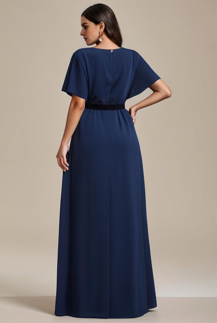 plus size simple chiffon pleated a line round neckline bridesmaid dress 111207