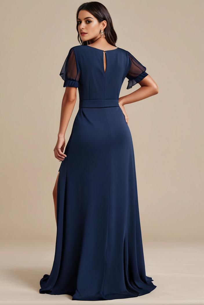 plus size simple chiffon pleated a line round neckline bridesmaid dress 111208
