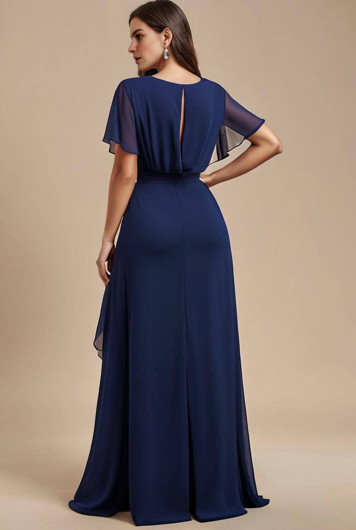 plus size simple chiffon pleated a line round neckline bridesmaid dress 111210