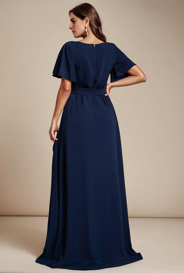 plus size simple chiffon pleated a line round neckline bridesmaid dress 111211