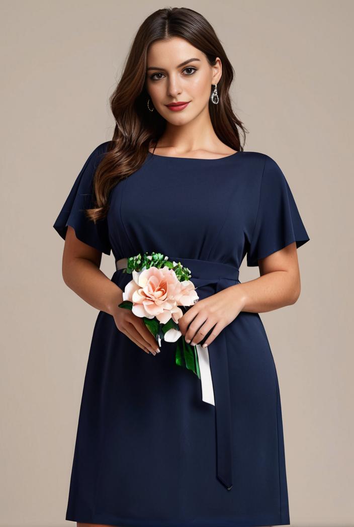 plus size simple chiffon pleated a line round neckline bridesmaid dress 111219