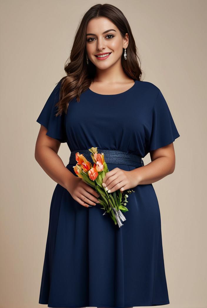 plus size simple chiffon pleated a line round neckline bridesmaid dress 111218