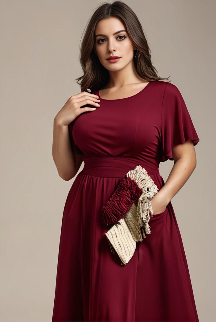 plus size simple chiffon pleated a line round neckline bridesmaid dress 111220