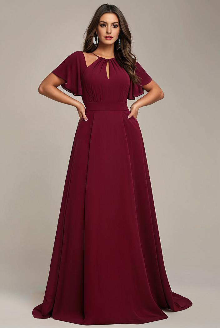 plus size simple chiffon pleated a line round neckline bridesmaid dress 111229