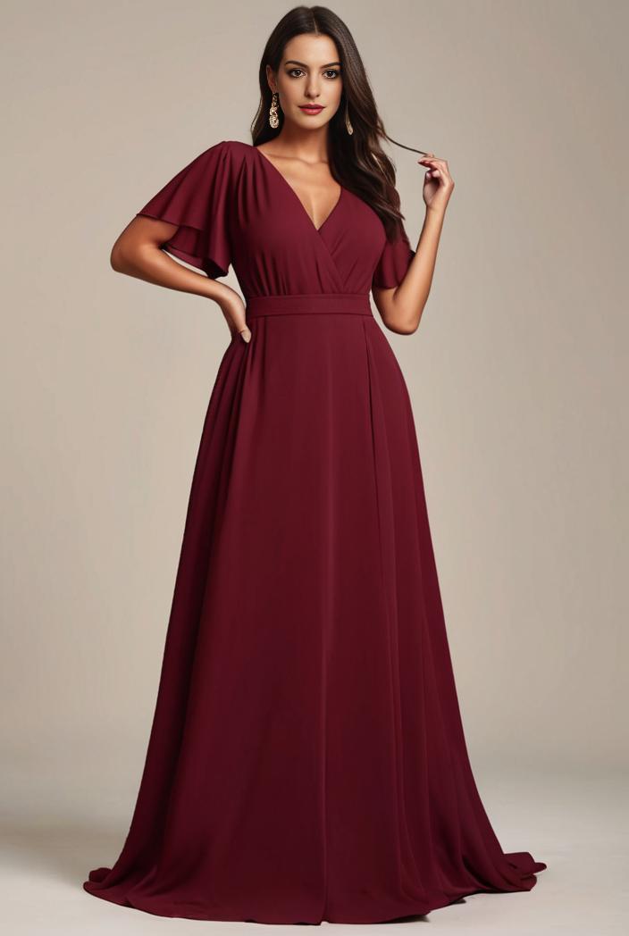 plus size simple chiffon pleated a line round neckline bridesmaid dress 111230