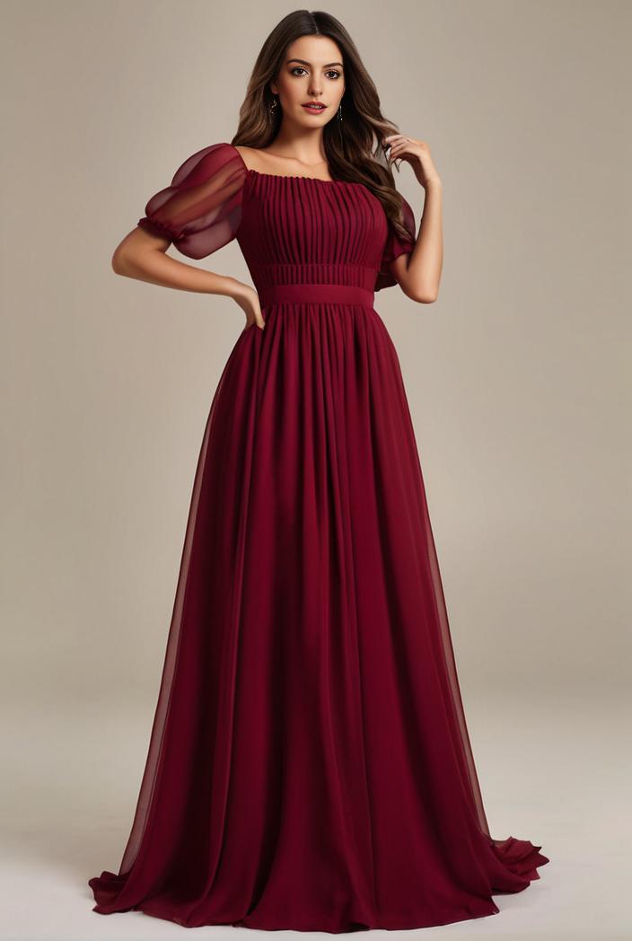 plus size simple chiffon pleated a line round neckline bridesmaid dress 111232