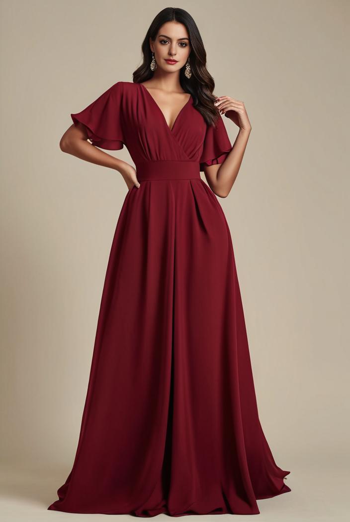 plus size simple chiffon pleated a line round neckline bridesmaid dress 111233