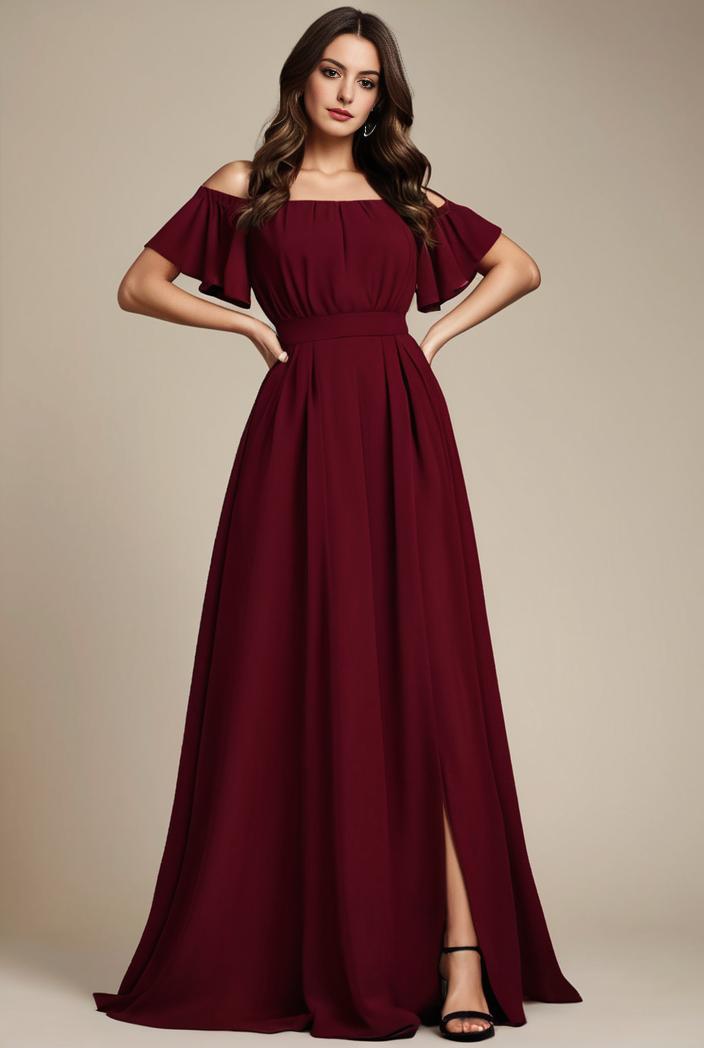 plus size simple chiffon pleated a line round neckline bridesmaid dress 111231