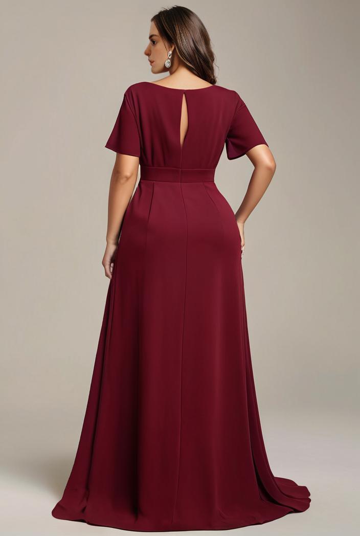 plus size simple chiffon pleated a line round neckline bridesmaid dress 111235