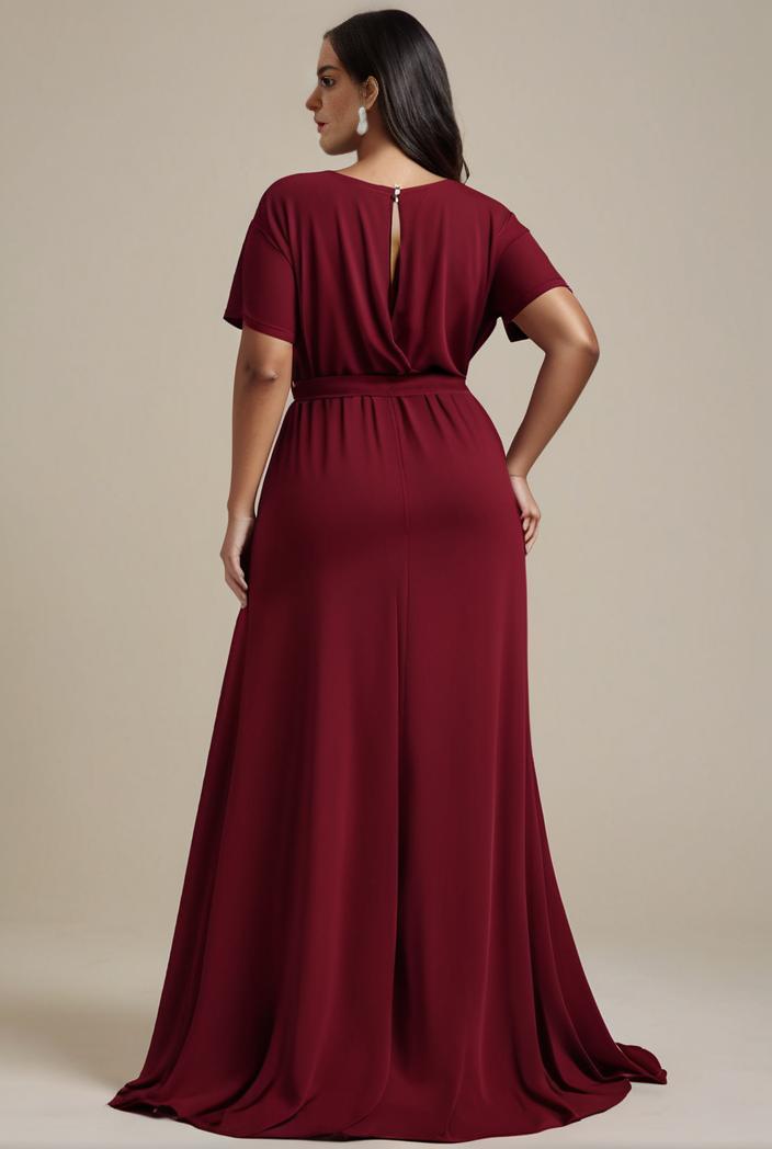 plus size simple chiffon pleated a line round neckline bridesmaid dress 111237