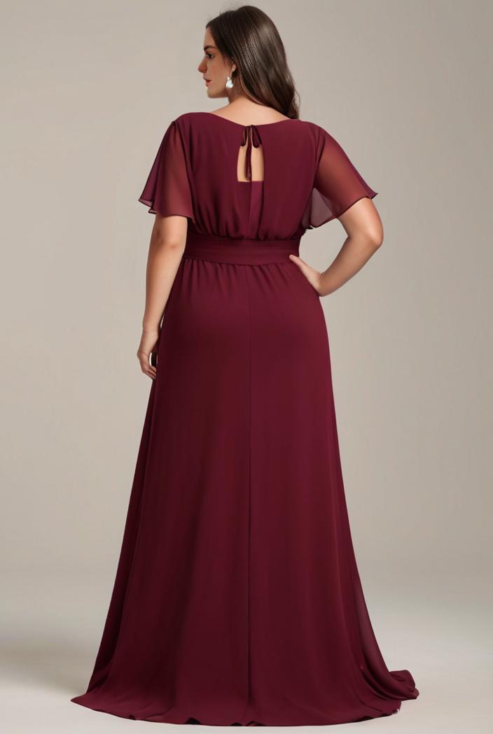 plus size simple chiffon pleated a line round neckline bridesmaid dress 111236