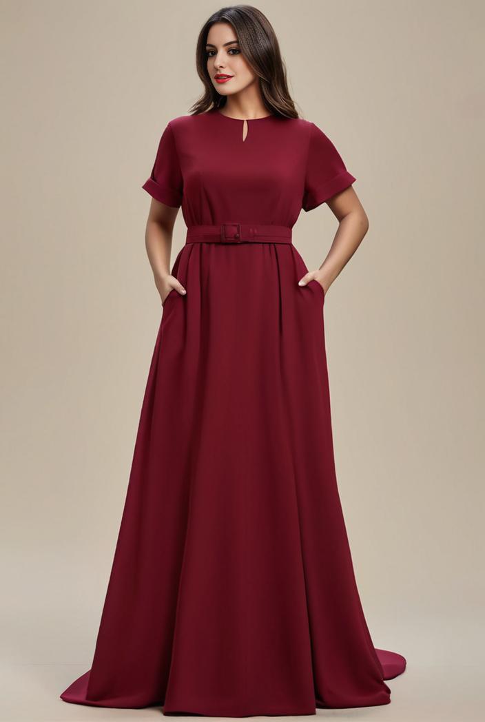 plus size simple chiffon pleated a line round neckline bridesmaid dress 111238