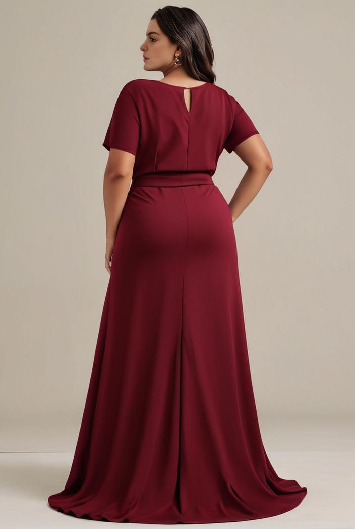 plus size simple chiffon pleated a line round neckline bridesmaid dress 111241