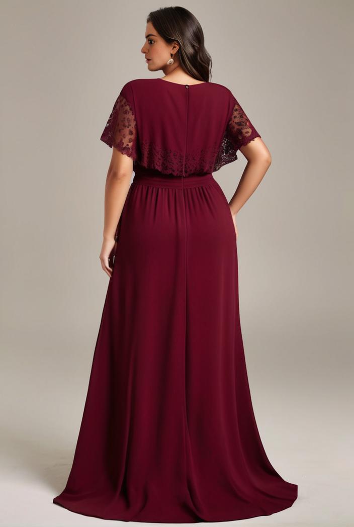 plus size simple chiffon pleated a line round neckline bridesmaid dress 111242