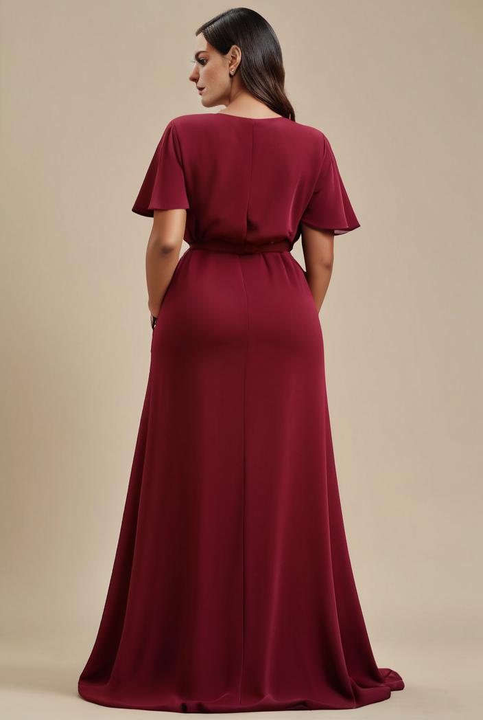 plus size simple chiffon pleated a line round neckline bridesmaid dress 111240