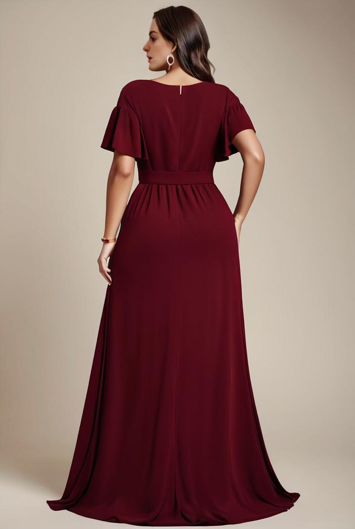 plus size simple chiffon pleated a line round neckline bridesmaid dress 111239