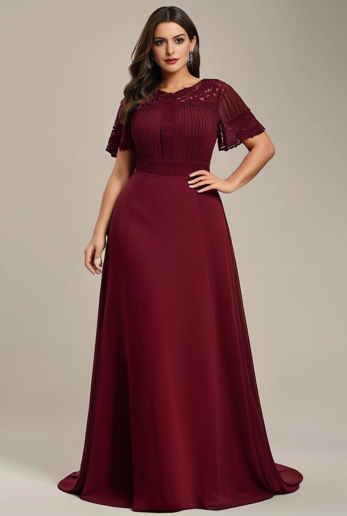 plus size simple chiffon pleated a line round neckline bridesmaid dress 111243