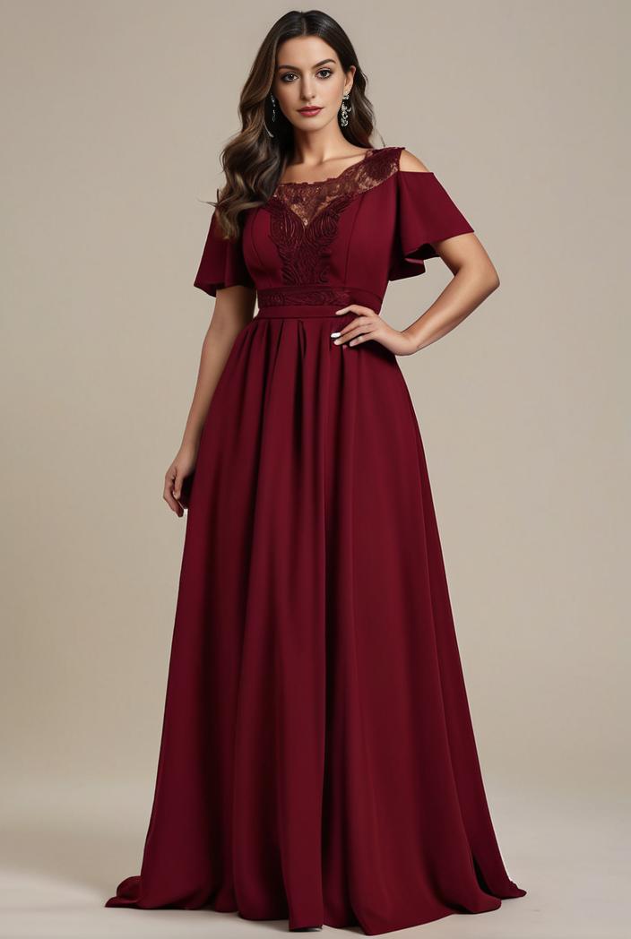 plus size simple chiffon pleated a line round neckline bridesmaid dress 111246