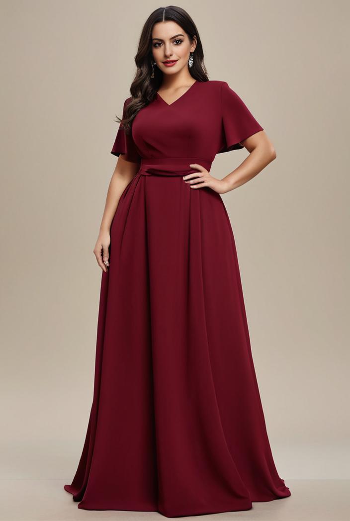 plus size simple chiffon pleated a line round neckline bridesmaid dress 111245