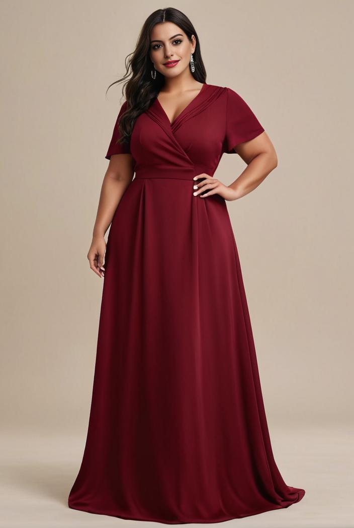 plus size simple chiffon pleated a line round neckline bridesmaid dress 111247