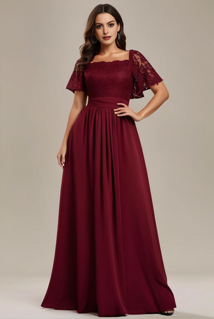 plus size simple chiffon pleated a line round neckline bridesmaid dress 111248