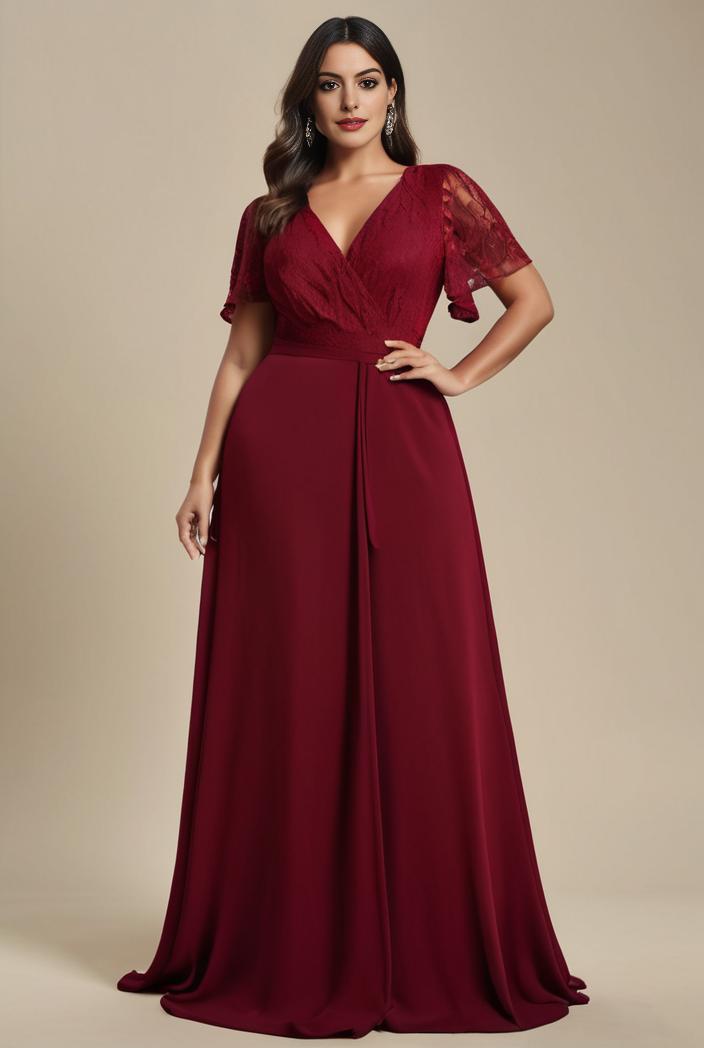 plus size simple chiffon pleated a line round neckline bridesmaid dress 111249