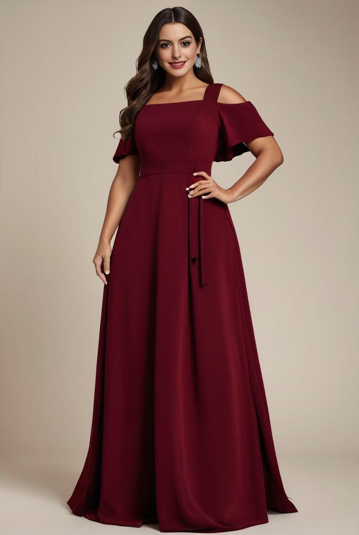 plus size simple chiffon pleated a line round neckline bridesmaid dress 111250