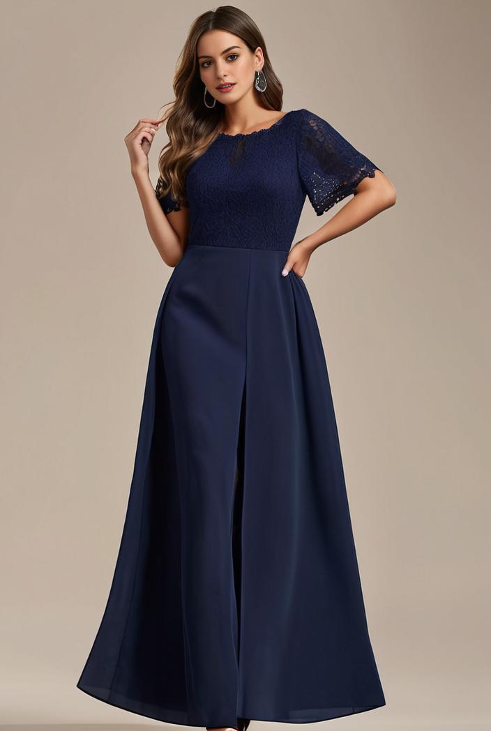 plus size simple chiffon pleated a line round neckline bridesmaid dress 111251