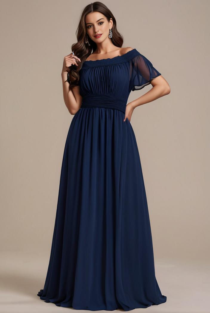 plus size simple chiffon pleated a line round neckline bridesmaid dress 111254
