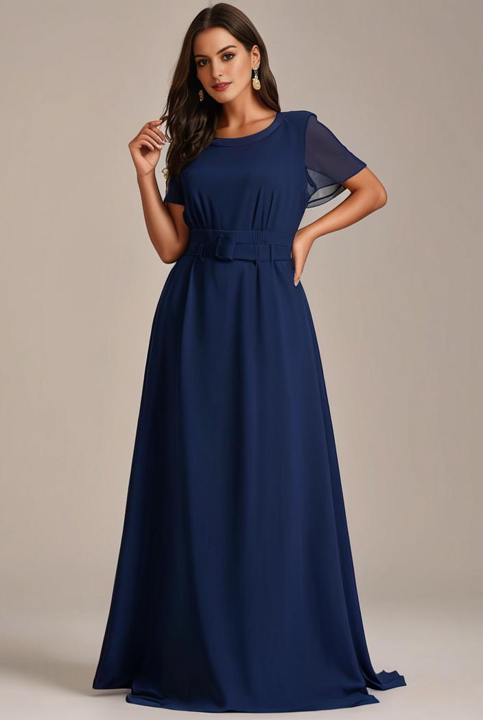 plus size simple chiffon pleated a line round neckline bridesmaid dress 111252