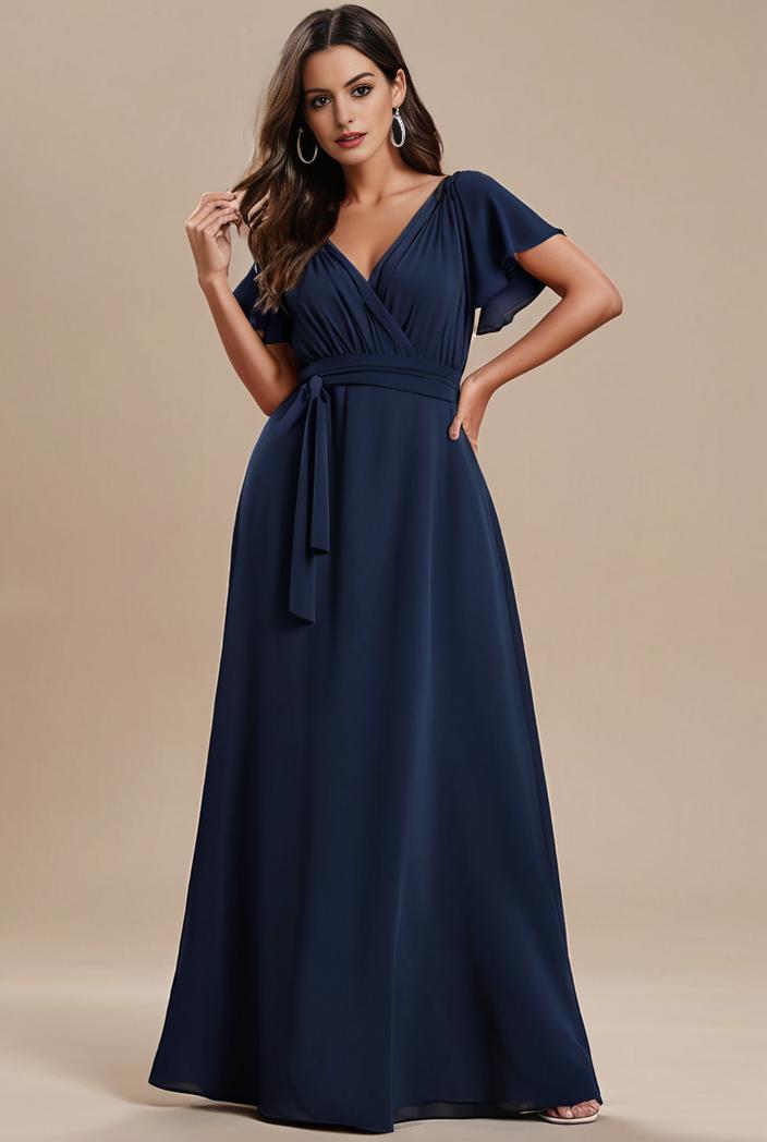 plus size simple chiffon pleated a line round neckline bridesmaid dress 111255