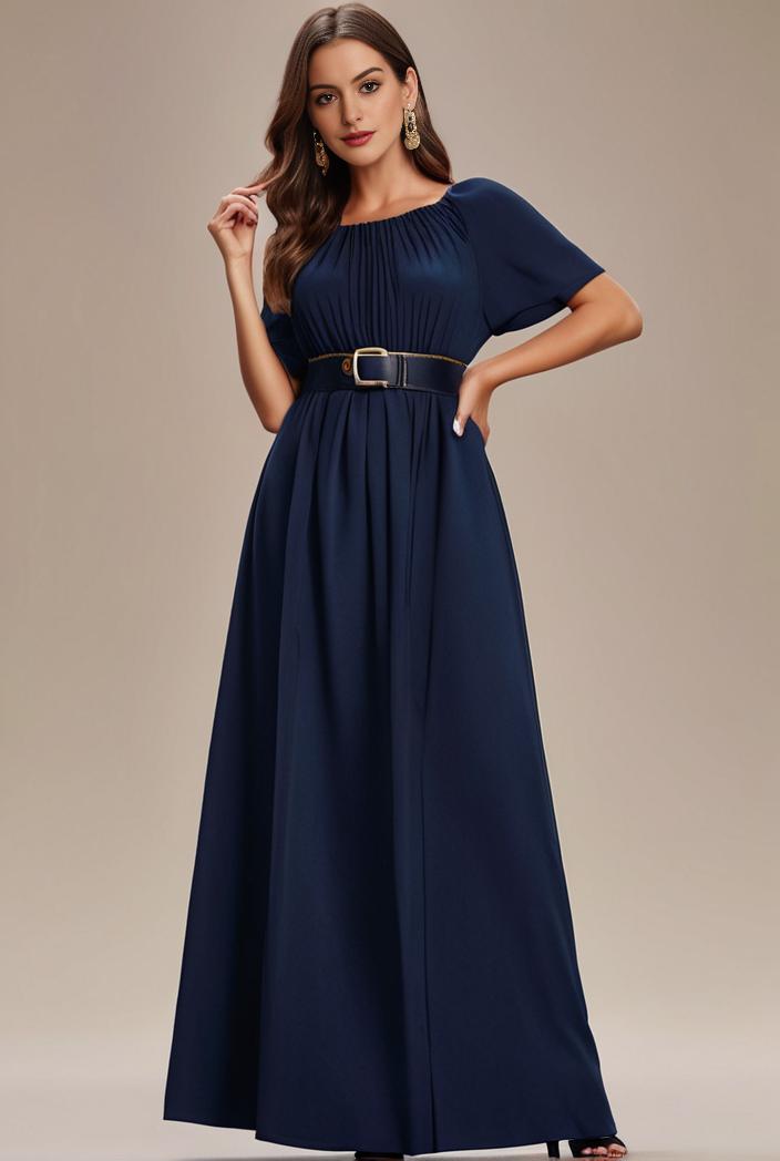 plus size simple chiffon pleated a line round neckline bridesmaid dress 111256