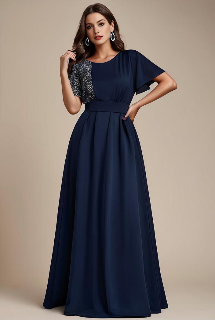 plus size simple chiffon pleated a line round neckline bridesmaid dress 111258