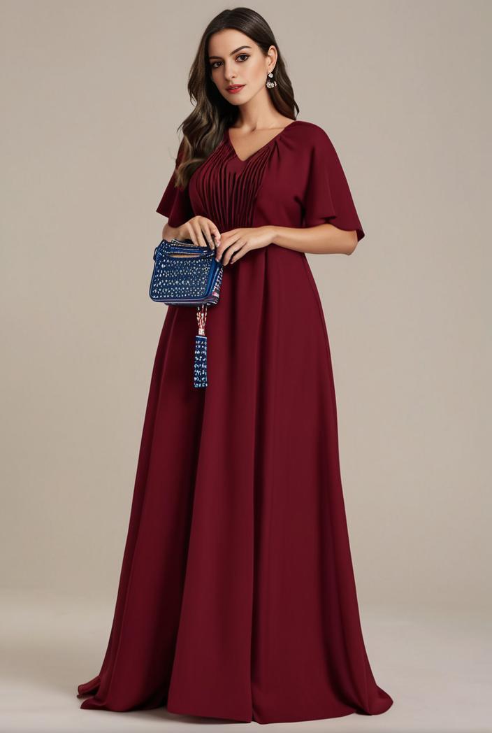 plus size simple chiffon pleated a line round neckline bridesmaid dress 111260