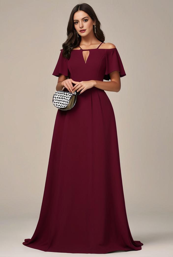 plus size simple chiffon pleated a line round neckline bridesmaid dress 111261