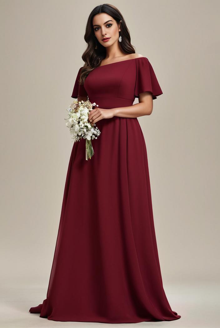 plus size simple chiffon pleated a line round neckline bridesmaid dress 111262