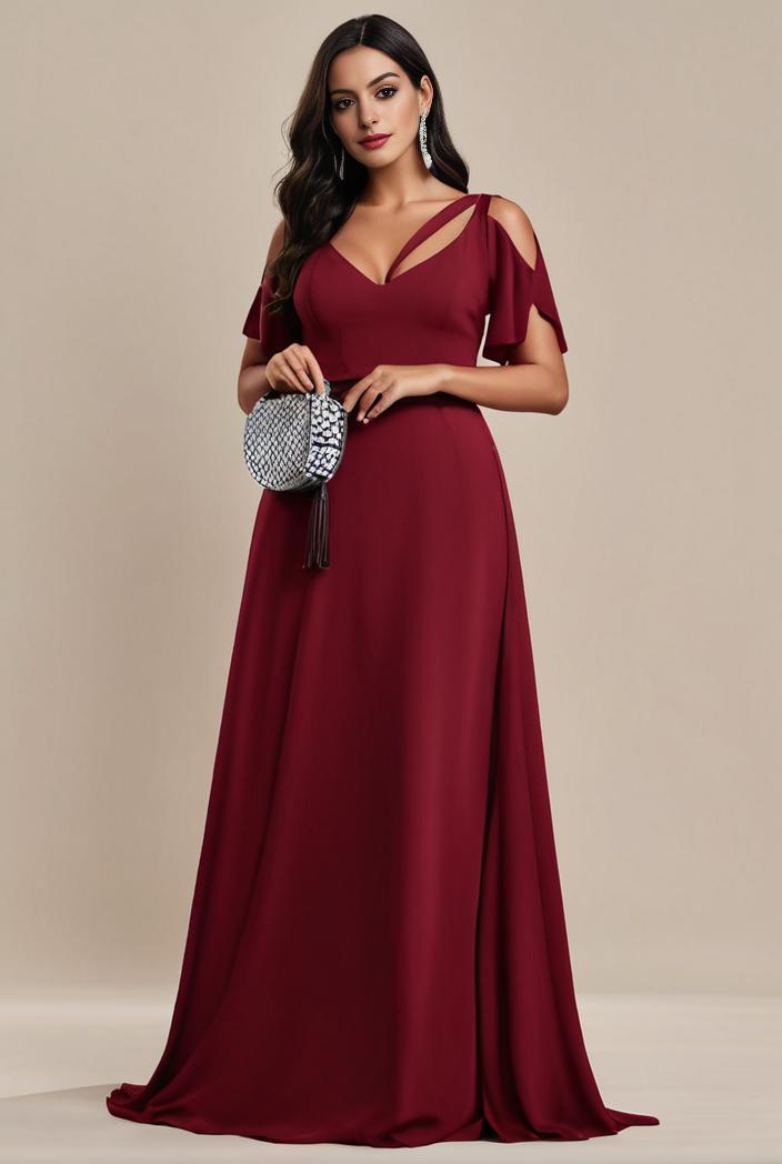 plus size simple chiffon pleated a line round neckline bridesmaid dress 111263