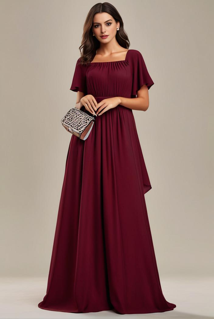 plus size simple chiffon pleated a line round neckline bridesmaid dress 111264