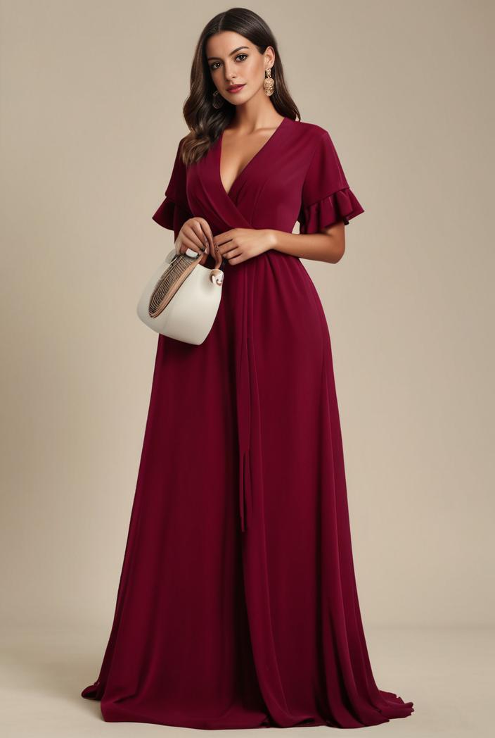 plus size simple chiffon pleated a line round neckline bridesmaid dress 111265