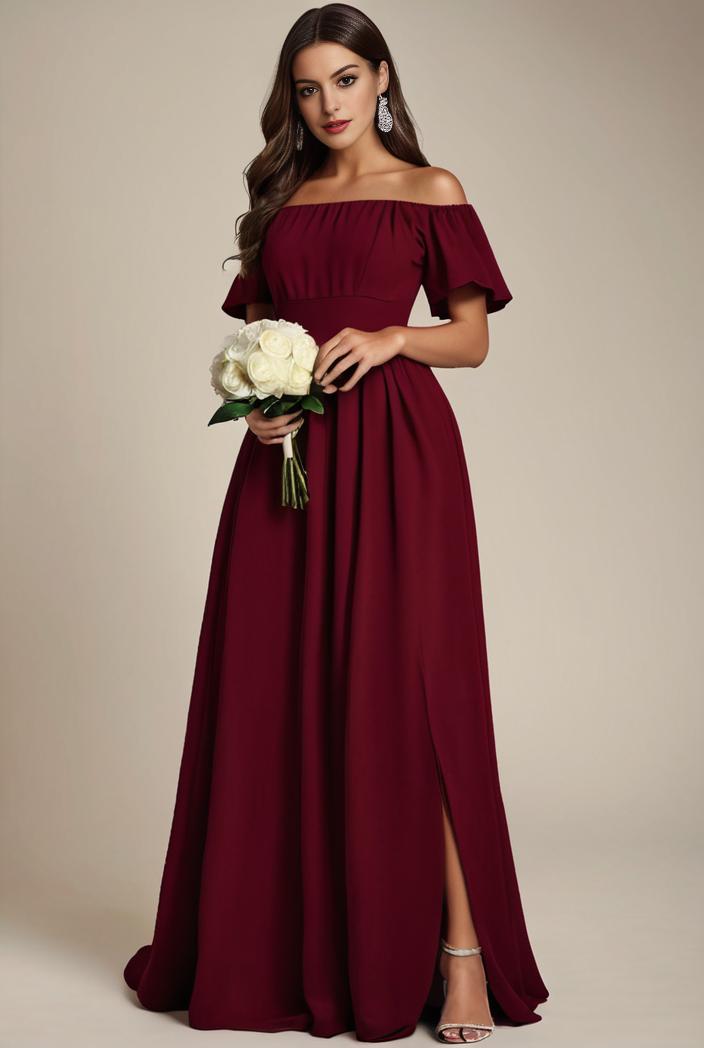 plus size simple chiffon pleated a line round neckline bridesmaid dress 111266