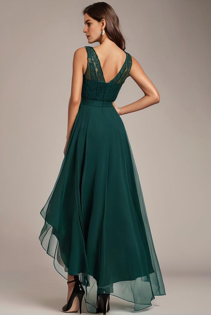 sequin bodice tulle high low evening dress with ribbon waist 112867