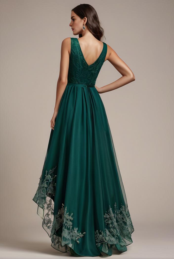 sequin bodice tulle high low evening dress with ribbon waist 112868