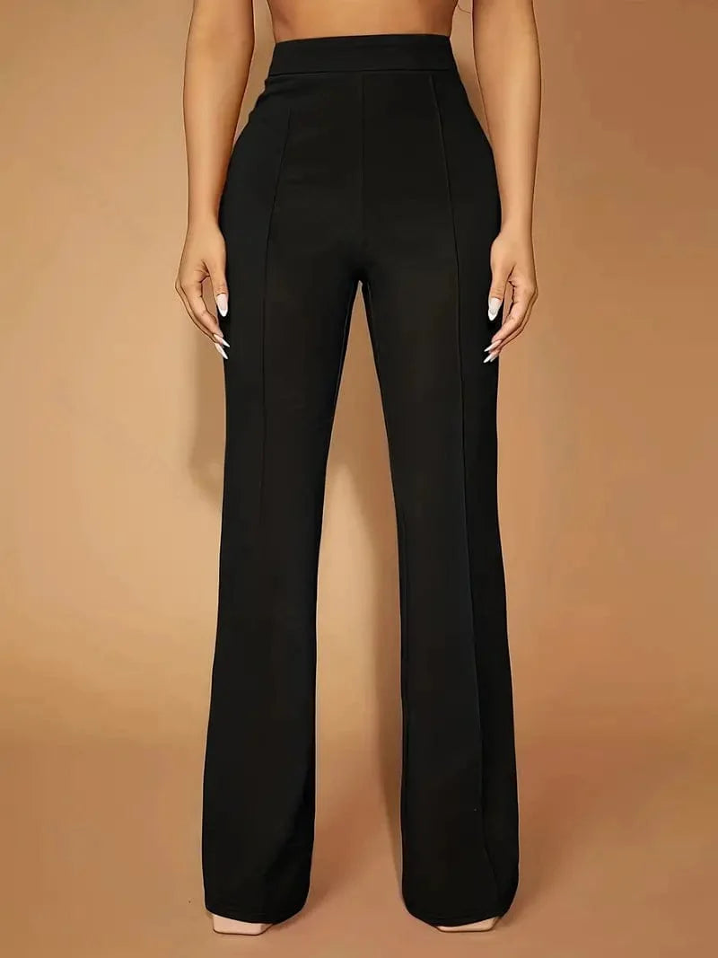 Flared High Waist Trousers, Stylish Bottoms Perfect for Spring & Autumn, Women's Apparel