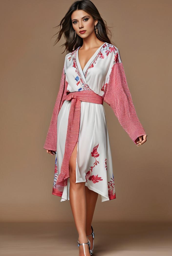 floral peacock print long sleeve loose swim robe beach cover up coat 137199