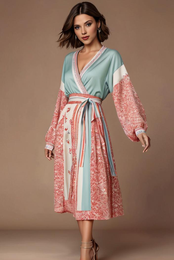 floral peacock print long sleeve loose swim robe beach cover up coat 137201