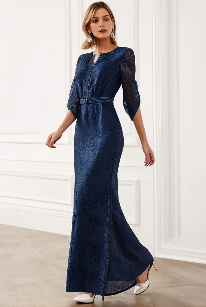 3 4 sleeve bodycon plunging back sequin evening dress 119207