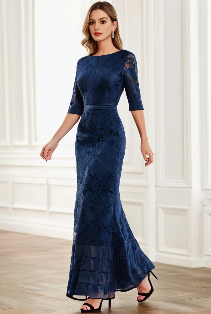 3 4 sleeve bodycon plunging back sequin evening dress 119208